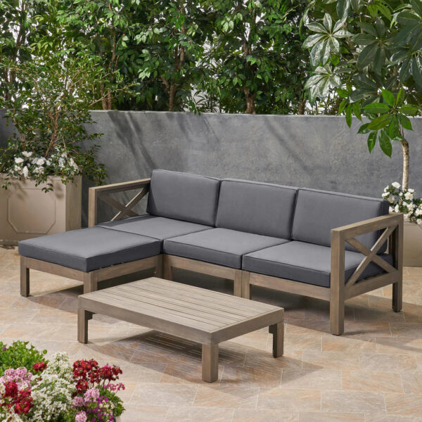 Mamie Outdoor Acacia Wood Sofa Set - Image 7